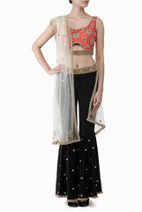 Kriti J Coral & Black Garara Pants