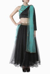 Kriti J Mint Green & Black Lehenga