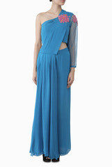 Kriti J Persian Blue Dhothi Saree