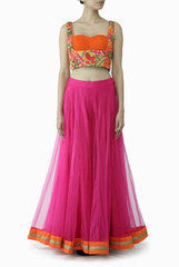 Kriti J Hot Pink & Orange Lehenga