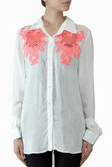 Lady R Couture White And Neon Cutwork Shirt
