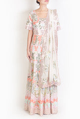 Lady R Couture White Thread Work Gown With Dupatta