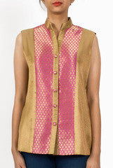La Rutu Pink and Gold Brocade Jacket