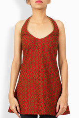 La Rutu Halter Maroon Chikankari Top