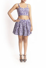 La Rutu Animal Print Bustier Crop Top And Pleated Skirt