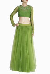 Regalia Avocado Crop Top With Skirt
