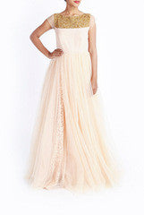 Lotus Chakra Peach Net Gown