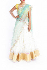 Lotus Chakra White and Blue Lehanga