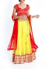 Lotus Chakra Yellow And Red Lehanga