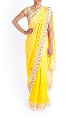 Lotus Chakra Yellow Net Saree