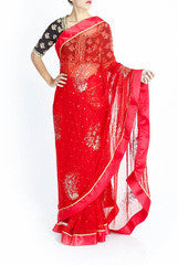 Lotus Chakra Red Chiffon Saree