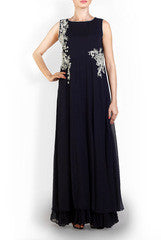 I AM's Night Blue Embroidered Gown