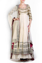 I AM's Hand Embroidered White Anarkali