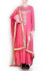 I AM's Pink Embroidered Anarkali with Dupatta and Leggings