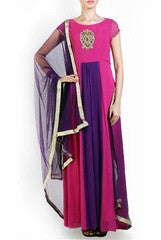 I AM's Purple-Pink Colored Embroidered Anarkali