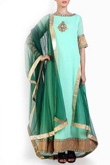 I AM's Green Embroidered Anarkali Gown