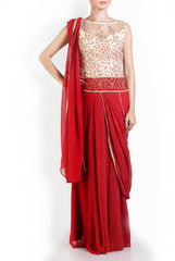 I AM's Red Stitched Saree