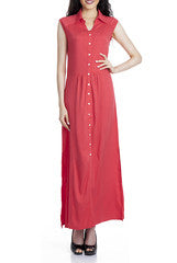 Mansa Crimson Button Down Maxi Dress