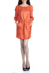 Mansa Orange Dress Boat Neck