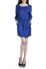 Mansa Blue Short Dress With Boat Neck