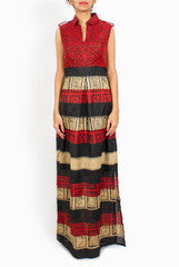 Merise Red and Black Striped Gown
