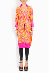 Merise Front Open Pink Long Jacket