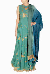 Nikita Mhaisalkar Green Printed Suit with Sharara Pants