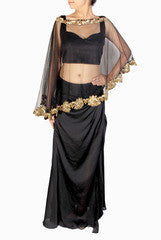 Nikita Mhaisalkar Black Cape With Bustier and Skirt