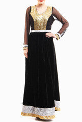 Mystiqual Designs Black Embroidered Velvet Anarkali Suit