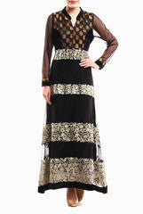 Mystiqual Designs Black Embroidered Brocade Anarkali Suit