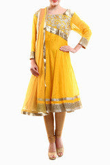 Mystiqual Designs Yellow Embroidered Anarkali Suite