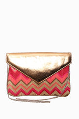 Mystiqual Designs Pink Chevron Print Clutch