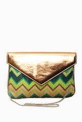 Mystiqual Designs Green Chevron Print Clutch
