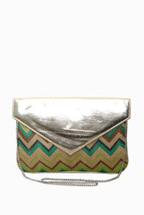 Mystiqual Designs Silver Chevron Print Clutch
