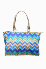 Mystiqual Designs Blue Chevron Print Handbag