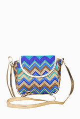 Mystiqual Designs Blue Chevron Print Sling Bag
