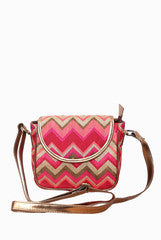 Mystiqual Designs Pink Chevron Print Sling Bag