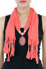 Niharika Pandey Orange Fringed Crochet Necklace Scarf