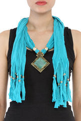 Niharika Pandey Blue Fringed Crochet Scarf cum Necklace