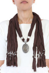 Niharika Pandey Dark Brown Fringed Crochet Necklace Scarf