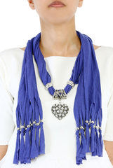 Niharika Pandey Royal Blue Fringed Crochet Necklace Scarf