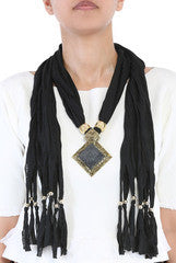 Niharika Pandey Black Fringed Crochet Necklace Scarf