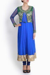 Niharika Pandey Blue Jacket Style Anarkali