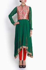 Niharika Pandey Red Green Jacket Styled Anarkali