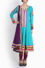Niharika Pandey Sky Blue & Purple Anarkali