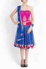 Niharika Pandey Blue Short Lehenga With Corset & Dupatta