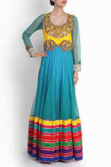 Niharika Pandey Sky Blue & Yellow Anarkali