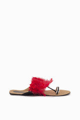 Niharika Pandey Red and Black Feather Kolhapuri Chappal
