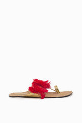 Niharika Pandey Red and Golden Feather Kolhapuri Chappal