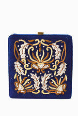 PC Clutches Blue Dabka Box Clutch